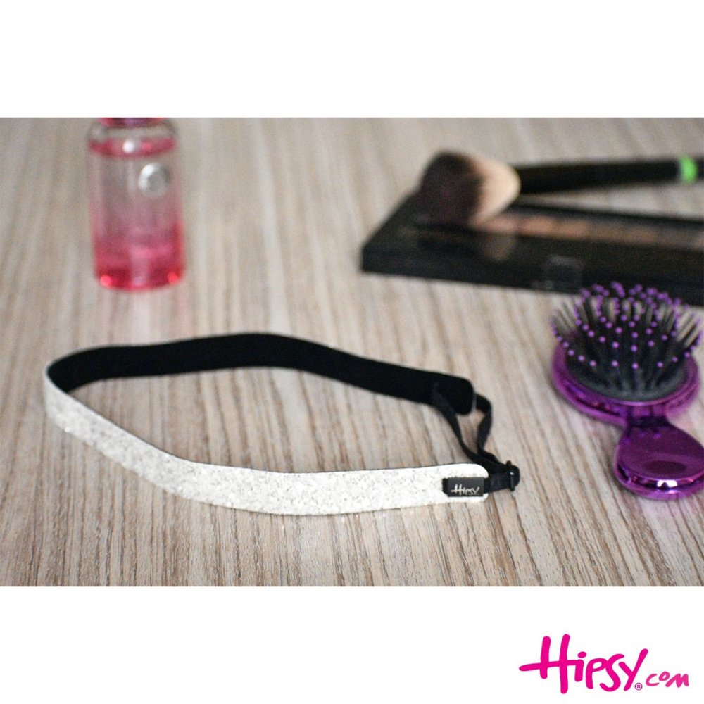 Hipsy White Adjustable & No Slip Skinny Bling Glitter Hair Headband